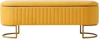 EcoHarbor Living 50.5" Bedroom Velvet Storage Bench,Upholstered End of Bed Bench with Gold Legs,Entryway Footrest Seat, Mustard