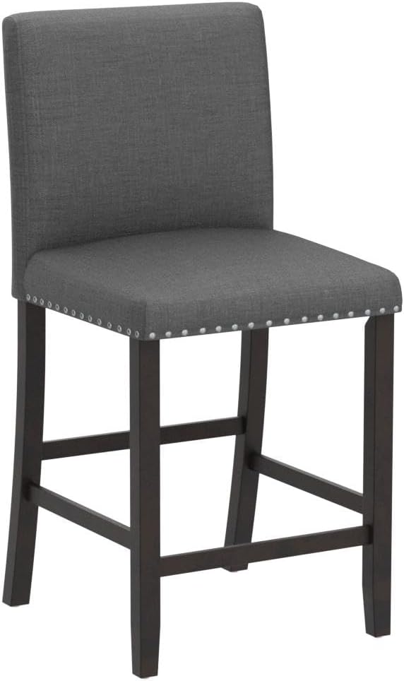 COSTWAY Bar Stools Set of 2, 25.5” Linen Fabric Armless Counter Height Chair with Back, Kitchen Island Breakfast Chair for Dining Room, Party Room & Restaurant (2, Grey)
