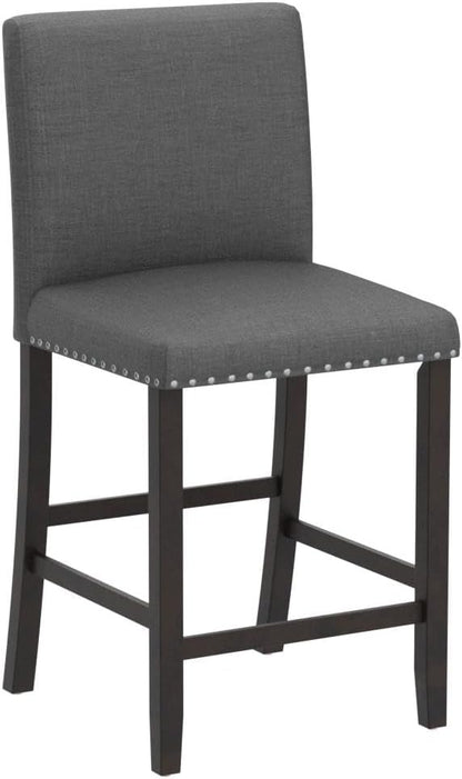 COSTWAY Bar Stools Set of 2, 25.5” Linen Fabric Armless Counter Height Chair with Back, Kitchen Island Breakfast Chair for Dining Room, Party Room & Restaurant (2, Grey)