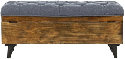 Safavieh Home Collection Liam Light Beige and Dark Oak Tufted Cocktail Ottoman