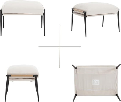HEAH-YO Modern Footstool Ottoman Set of 1, Upholstered Chenille Fabric Footrest Ottoman with Metal Legs, Small Footrest Extra Seating for Living Room Entryway, Beige