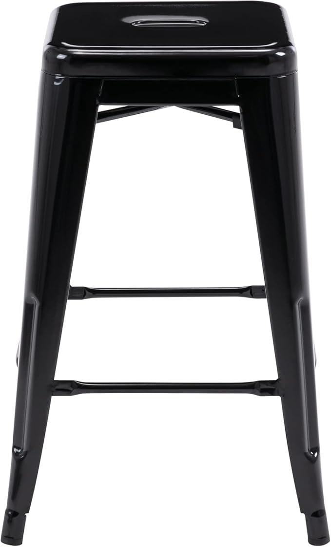 Vogue Furniture Direct 24 Inch Metal Bar Stools, Backless Counter Height Barstools, Indoor Outdoor Stackable Stools with Square Seat, Set of 4 (Black)
