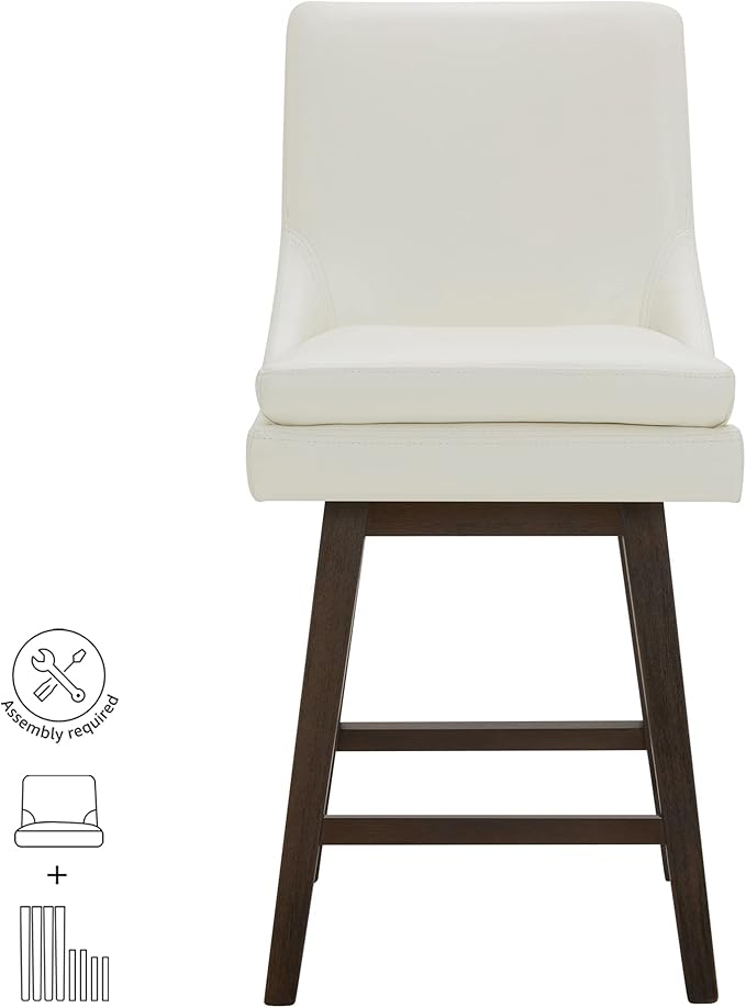 CHITA Counter Height Swivel Bar Stools Set of 4, FSC Certified Upholstered Faux Leather Barstool Chairs with Back, 26.8" H Seat Height, PU Leather in Pure White