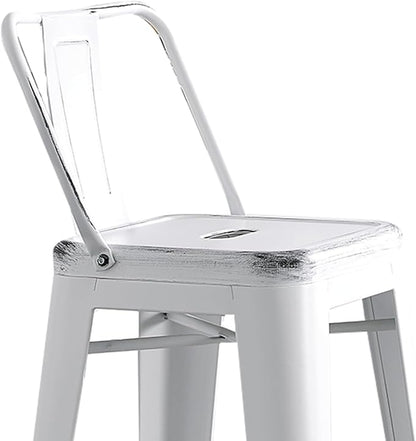 AC Pacific 30” Metal Barstool Set of 2 – Country Rustic Style with Low Back, Lightweight & Sturdy Build, Easy Assembly – Distressed White