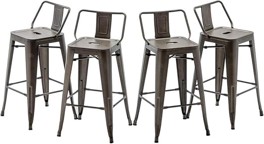 HAOBO Home 26" Low Back Metal Barstools Counter Height Bar Stools [Set of 4], Bronze