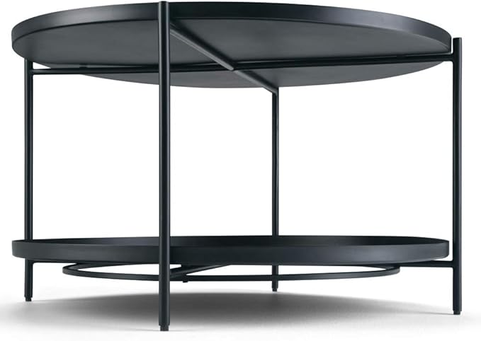 SIMPLIHOME Monet Industrial 32 inch Wide Metal Metal Coffee Table in Black for the Living Room and Family Room