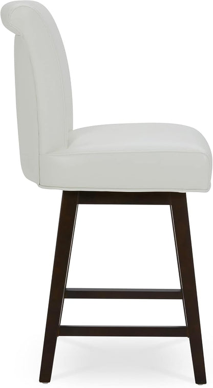 CHITA 26 Inch Counter Height Swivel Bar Stools Set of 2, FSC Certified Modern Upholstered Faux Leather Swivel Barstool Chair with Back, White