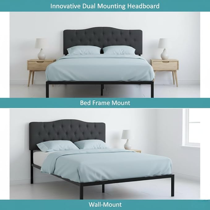 Naomi Home Cassandra Queen Tufted Headboard, Upholstered in Durable Linen Fabric – Premium Foam Cushioning, Adjustable Height, Floating Wall or Bed Frame Mount, Compatible with Adjustable Beds
