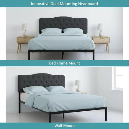 Naomi Home Cassandra Queen Tufted Headboard, Upholstered in Durable Linen Fabric – Premium Foam Cushioning, Adjustable Height, Floating Wall or Bed Frame Mount, Compatible with Adjustable Beds