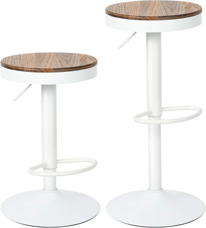 Kidol & Shellder Bar Stools Set of 4 Round Adjustable Swivel Barstools Modern Backless Bar Chairs Wooden Seat Counter Height Stools Armless for Kitchen Island, Cafe, Dining Room White