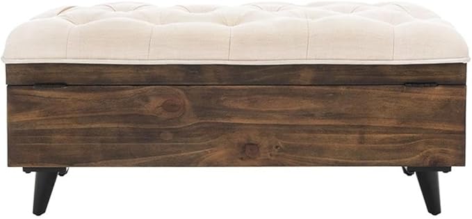 Safavieh Home Collection Liam Light Beige and Dark Oak Tufted Cocktail Ottoman