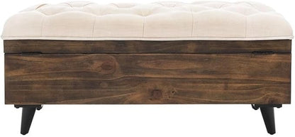 Safavieh Home Collection Liam Light Beige and Dark Oak Tufted Cocktail Ottoman