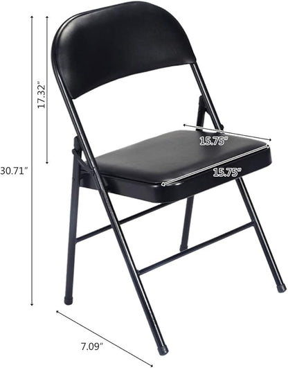 12 Pack Black Folding Chairs with Padded Seats, Portable Stackable Foldable Chairs for Indoor and Outdoor, Commercial Seat with Metal Frame for Events Office Wedding Party, 330lbs Capacity