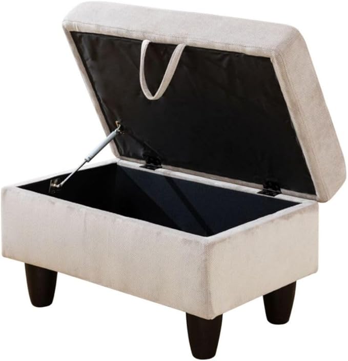 Ottoman Storage Ottoman Bench Corduroy Footrest Footstool with Hinged Lid for Living Room, Bedroom, Entryway, Grey White, 28.5"X19"X17.5"