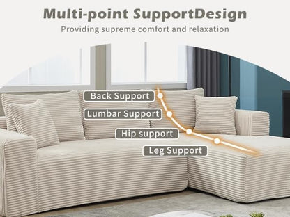 PELUMY 108.7" L-Shaped Modular Sectional Sofa with Oversized Chaise, Cloud Couch with Memory Foam, No Assembly Required Sleeper Sofa for Small Space Living Room, Apartment (Beige, Corduroy)