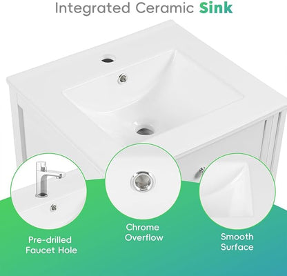 22" Bathroom Vanity Cabinet, Modern Freestanding Bathroom White Small Bathroom Storage Cabinet with Sink Combo and Adjustable Shelve for Small Space (20"× 18"×34")