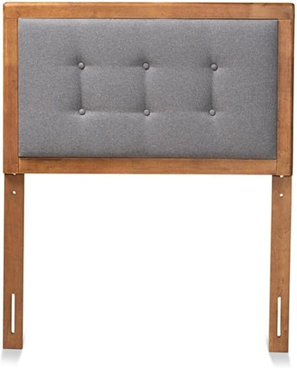 Mid-Century Marvel Fabric Upholstered Walnut Brown Finished Wood Headboard, Wall Mount Headboard Twin/Dark Gray