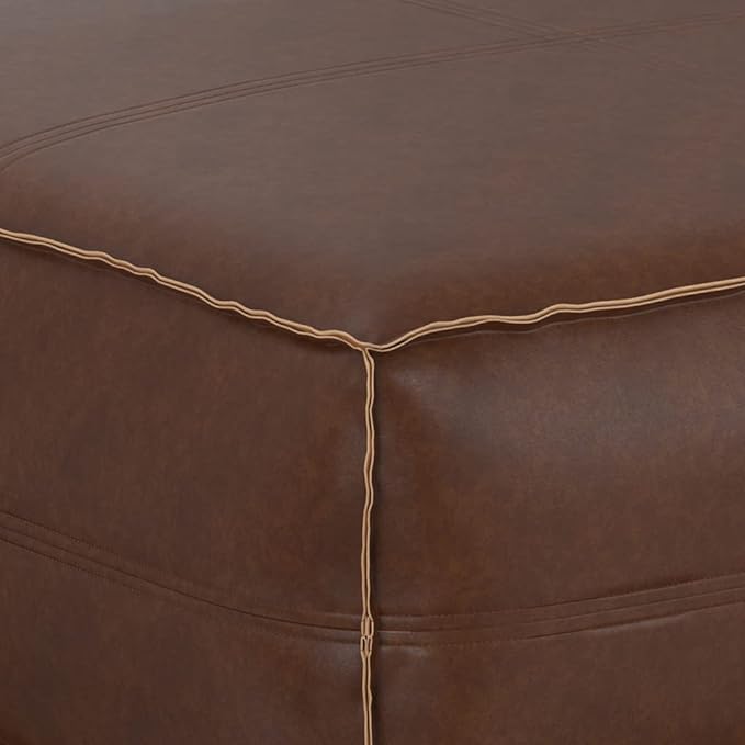 SIMPLIHOME Brody 36-inch Wide Extra Large Square Coffee Table Pouf in Distressed Dark Brown Vegan Faux Leather, Boho-Style Ottoman, Footrest, or Extra Seating for Living Room, Assembled