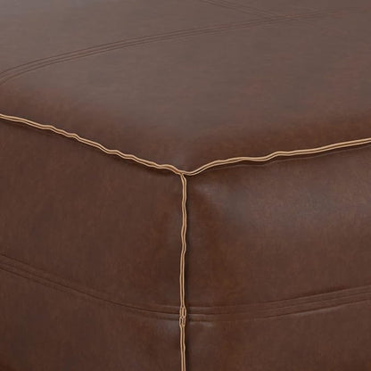 SIMPLIHOME Brody 36-inch Wide Extra Large Square Coffee Table Pouf in Distressed Dark Brown Vegan Faux Leather, Boho-Style Ottoman, Footrest, or Extra Seating for Living Room, Assembled
