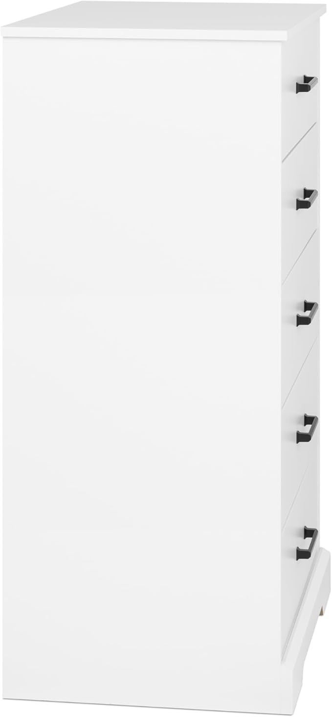 Prepac Rustic Ridge Farmhouse Dresser, White Dresser for Bedroom, Chest of Drawers with 5 Drawers 18.5" D x 27.5" W x 43.5" H, WBDR-1605-1