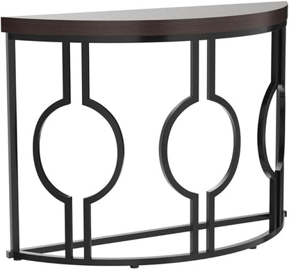 Tribesigns Half Moon Console Table for Entryway, 43 Inch Industrial Semi Circle Sofa Table with Geometric Base, Wood Accent Table for Living Room, Hallway, Foyer, Entrance, Rustic Brown