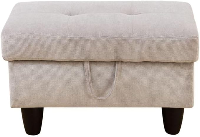 Ottoman Storage Ottoman Bench Corduroy Footrest Footstool with Hinged Lid for Living Room, Bedroom, Entryway, Grey White, 28.5"X19"X17.5"