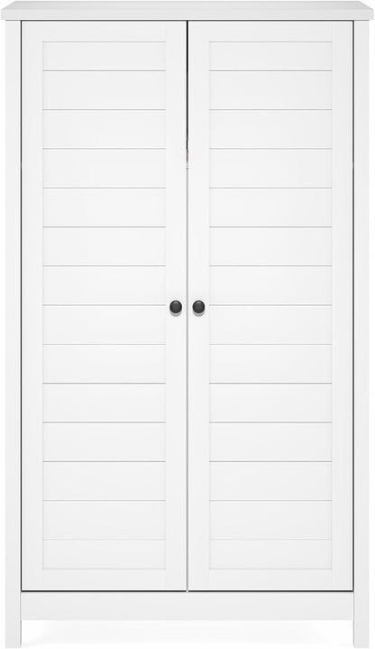 Furinno Robin Storage Cabinet, 4-Tier Pantry Cabinet with Adjustable Shelves, 35W with Louvered Doors, Kitchen Cabinet, Organization and Storage, for Pantry, Living Room, Home Office, White