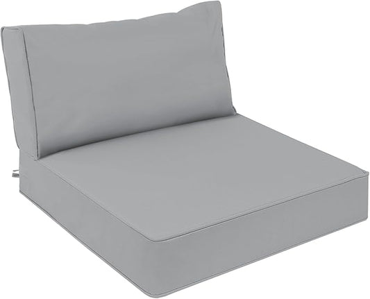 AAAAAcessories Outdoor Deep Seat Cushions, Waterproof, Fade-Resistant Patio Furniture Replacement Cushions, 25.5" x 25.5" x 5" + 25.5" x 13.5", Gray
