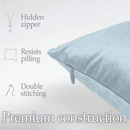 lalaLOOM Velvet Throw Pillow Covers, Set of 2, 20x20 Decorative Square Pillows Home Decor, Soft Accent Cases, Silky Machine Washable Pillowcases for Sofa, Couch, Bedroom, Living Room, Light Blue