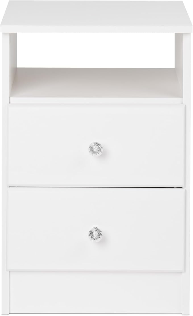 Prepac Astrid Simplistic Nightstand Side Table with 2 Drawers and Open Shelf, Functional Bedside Table 15.5" D x 16" W x 24.5" H, Black, BDNH-0402-1