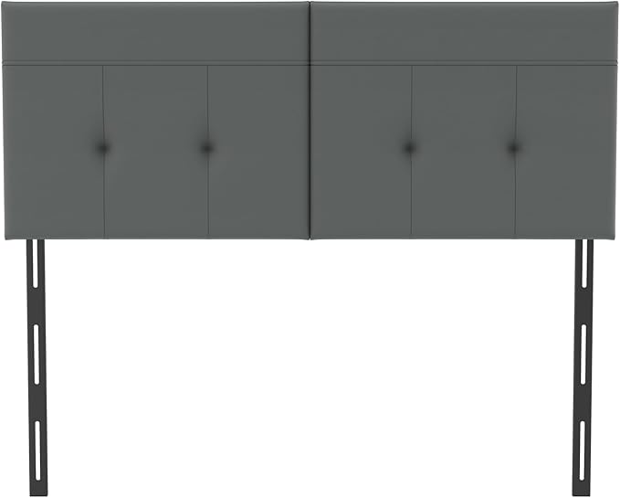 Queen Headboard Only with Adjustable Metal Legs, Faux Leather Upholstered Headboard Queen Size, Modern Stylish Headboard with Sunken Dot Design, Sturdy Bed Headboard for Bedroom, Gray