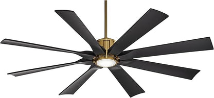 Possini Euro Design 60" Defender Modern Outdoor Ceiling Fan with LED Light Remote Control Soft Brass Matte Black Damp Rated for Patio Exterior House Home Porch Gazebo Garage Barn