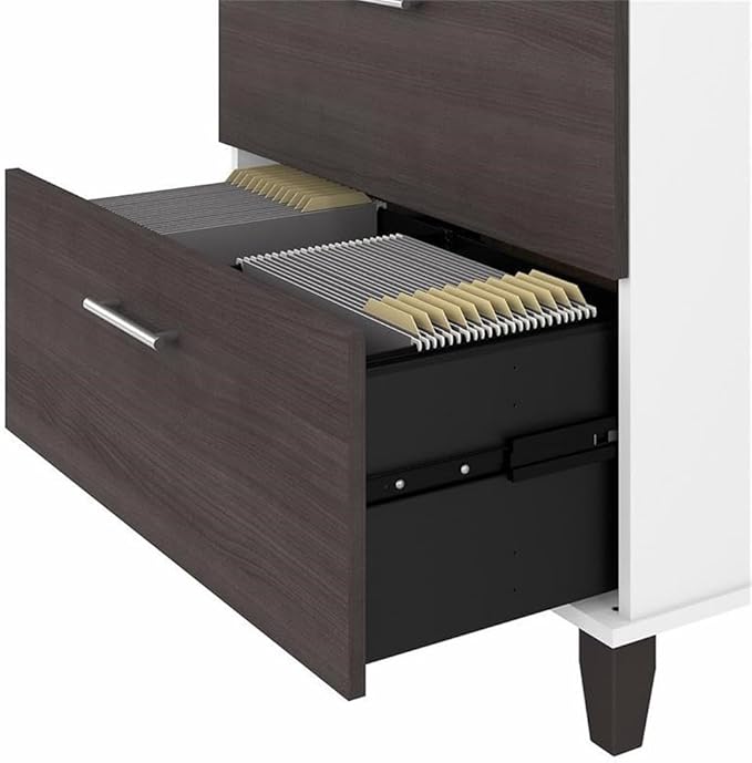 Pemberly Row Wood 2 Drawer Lateral File Cabinet in White and Storm Gray