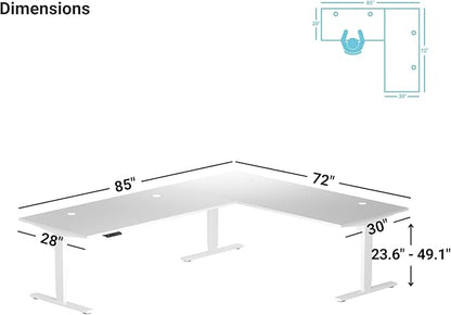 Progressive Desk Stand Up Height Adjustable Standing Desk - L Shaped 85" x 72" Corner Computer Rising Workstation Electric Table - Gray Frame, Warm White Top
