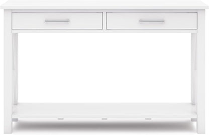 SIMPLIHOME Kitchener Console Table - 47 Inch Wide Solid Wood Sofa Table in White, Contemporary Storage Table for Entryway or Living Room with 2 Drawers, Bottom Shelf, and X-Design Side Panels