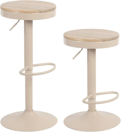 Kidol & Shellder Bar Stools Set of 6 Round Adjustable Swivel Barstools Modern Backless Bar Chairs Wooden Seat Counter Height Stools Armless for Kitchen Island, Cafe, Dining Room (Khaki)