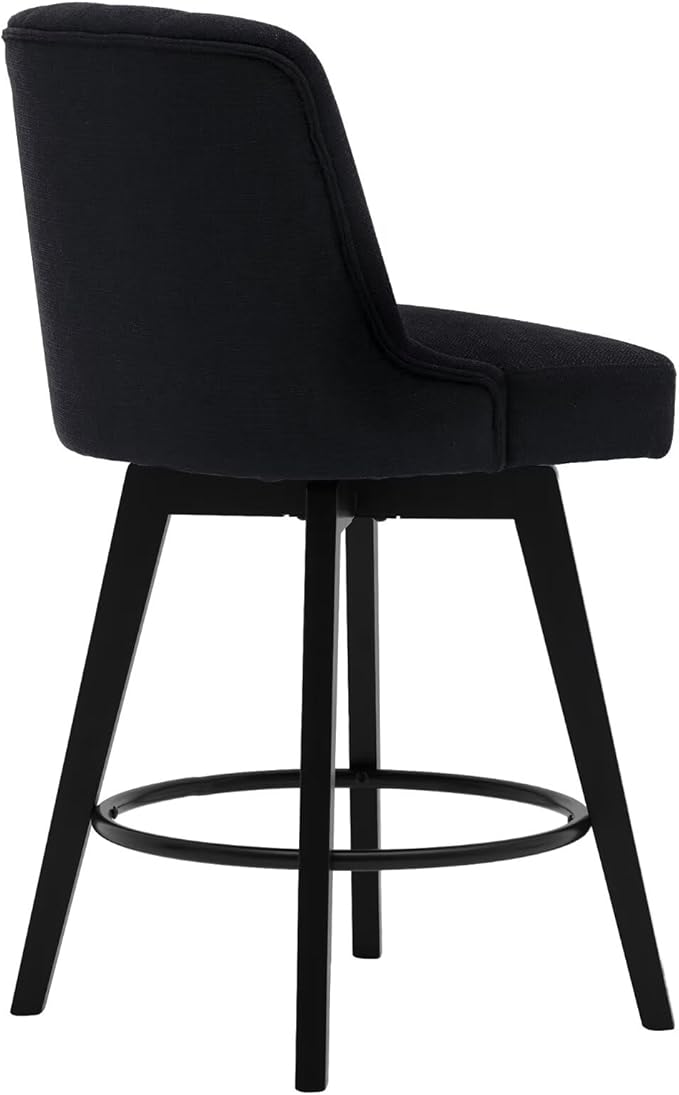 MINCETA Bar Stools Set of 2, 26 Inch Upholstered Barstools with Low Tufted Back and Footrest, Swivel Counter Height Barstools for Kitchen Island Home Bar Performance Fabric Black