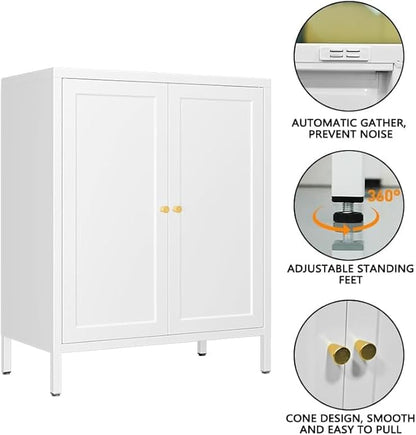 Metal Storage Cabinet, 2 Door Locker Cabinets with Adjustable Shelves, Side Table Storage with Doors,Bathroom Furniture for Small Spaces,Home,Office,Kitchen,Dining Room