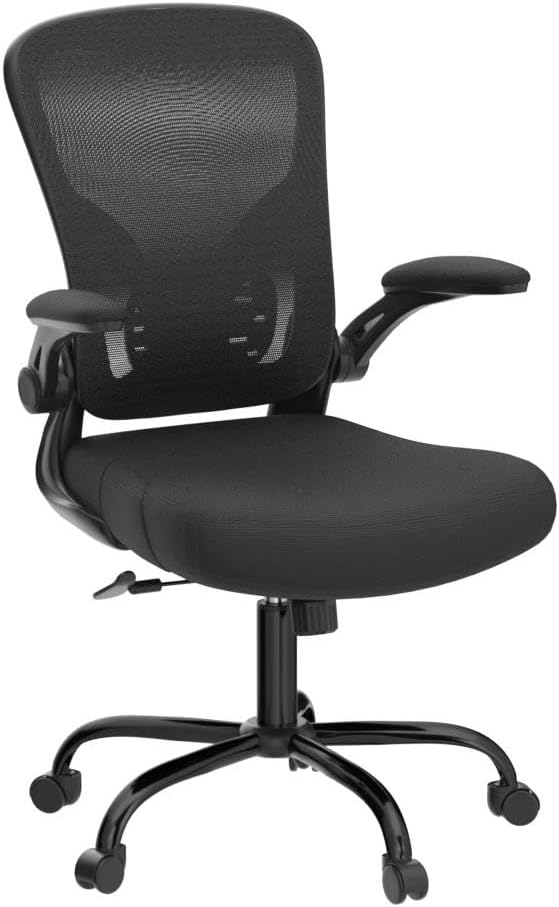 Flysky Mesh Office Chair, Ergonomic Computer Desk Chairs for Home Office - with Comfy/Comfortable Flip-up Arm Rests, Lumbar Support, Height Adjustable, 360 Degree Rolling Swivel (Black)