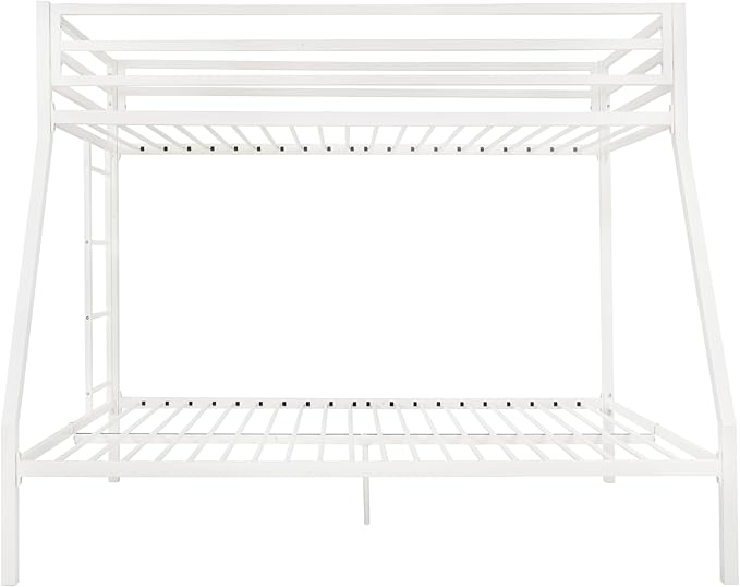 Allewie Metal Bunk Bed Twin Over Full Size for Junior & Adults with Ladder and Heavy Duty Guardrail, Small Space Saving Design for Bedroom Kid Room and Dorm, White