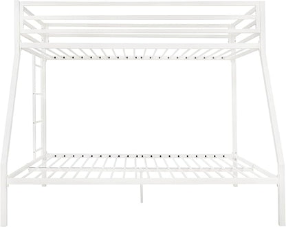 Allewie Metal Bunk Bed Twin Over Full Size for Junior & Adults with Ladder and Heavy Duty Guardrail, Small Space Saving Design for Bedroom Kid Room and Dorm, White