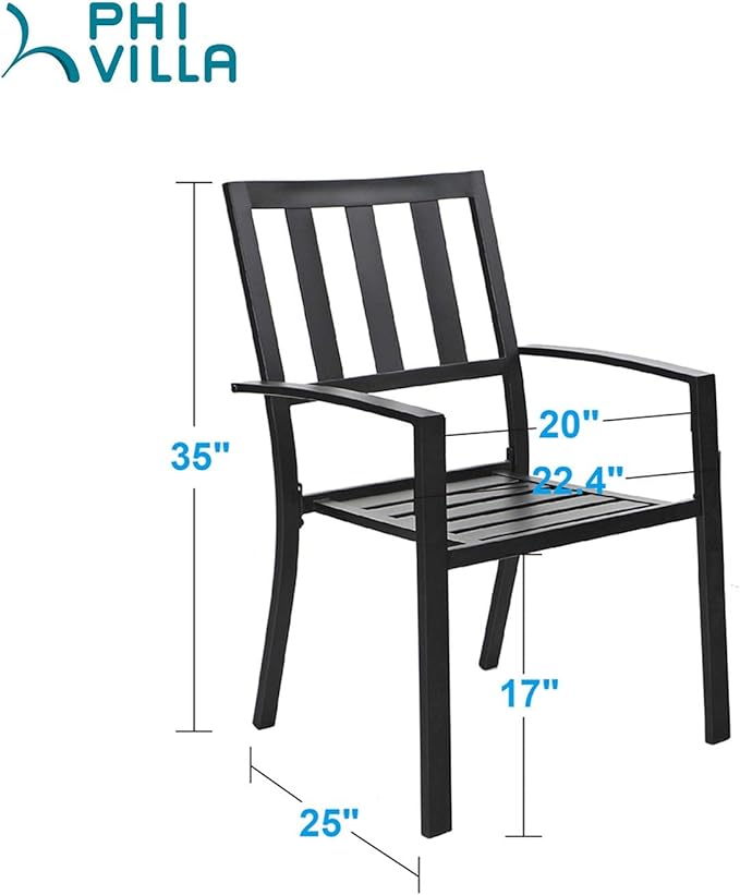 PHI VILLA Metal Outdoor Dining Chairs Set of 6 - Stackable Black Patio Chairs, 300lb Capacity (Stripe)