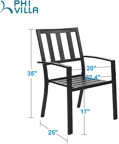 PHI VILLA Metal Outdoor Dining Chairs Set of 6 - Stackable Black Patio Chairs, 300lb Capacity (Stripe)