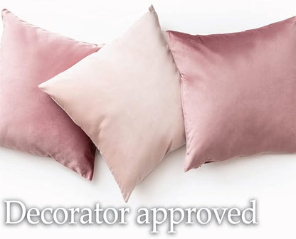 lalaLOOM Velvet Throw Pillow Covers, Set of 2, 18x18 Decorative Square Pillows Home Decor, Soft Accent Cases, Silky Machine Washable Pillowcases for Sofa, Couch, Bedroom, Living Room, Petal Pink
