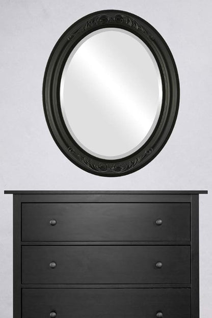 OVALCREST Oval Beveled Wall Mirror for Home Decor - Florence Style - Matte Black - 32" x 26"