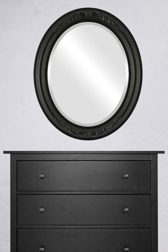 OVALCREST Oval Beveled Wall Mirror for Home Decor - Florence Style - Matte Black - 32" x 26"