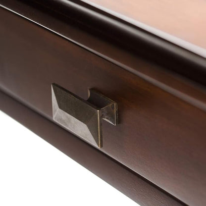 SIMPLIHOME Artisan Coffee Table - 46 inch Wide Solid Wood Transitional Cocktail Table in Russet Brown, Classic Living Room Table with 2 Drawers, Open Shelf, and Square Brushed Nickel Knobs