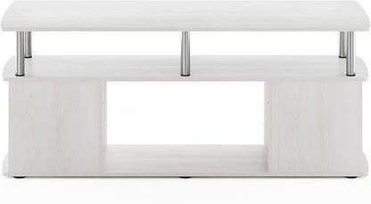 Furinno Jaya Coffee Table, Rectangle Modern Coffee Table with Open Shelf, Side Table with Side Storage, for Living Room, Bedroom, Home Office, White Oak/Stainless Steel