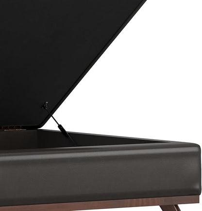 SIMPLIHOME Owen 36 inch Wide Mid Century Modern Square Coffee Table Storage Ottoman in Tanners Brown Vegan Faux Leather, Assembled, for the Living Room, Entryway and Family Room