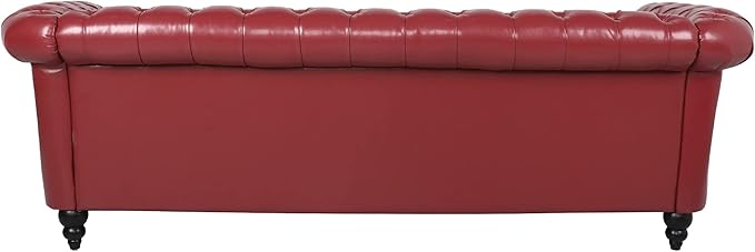 LEVNARY Chesterfield Sofa, Classic Tufted Upholstered Leather Couch, Modern 3 Seater Couch Furniture with Tufted Back for Living Room Office (Wine Red)